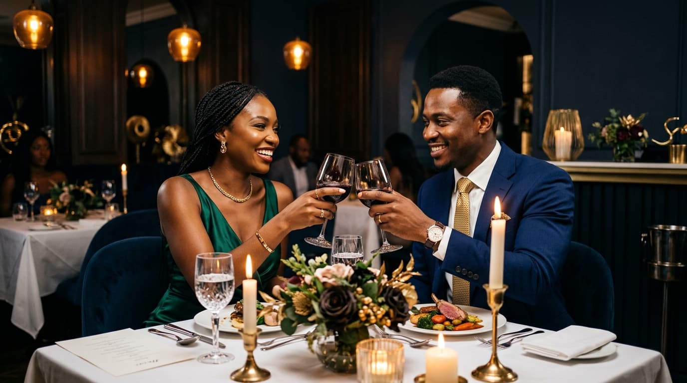Couple enjoying dinner at a fine-dining restaurant